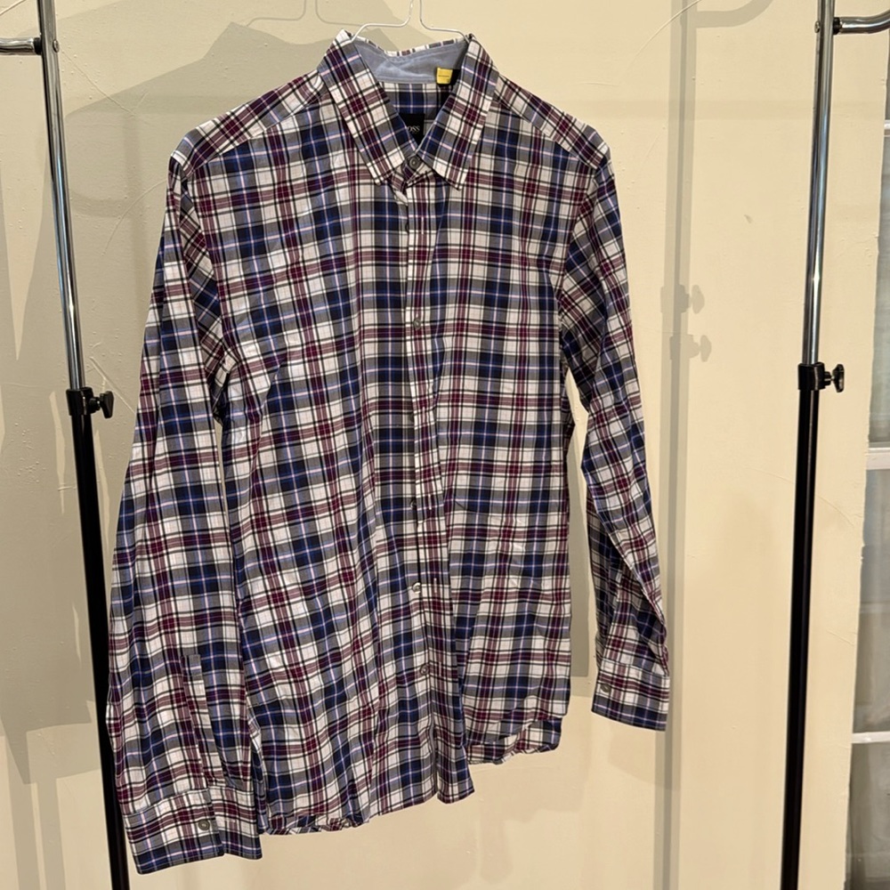 Boss by Hugo Boss Red/Pink Blue Striped Dress Shirt